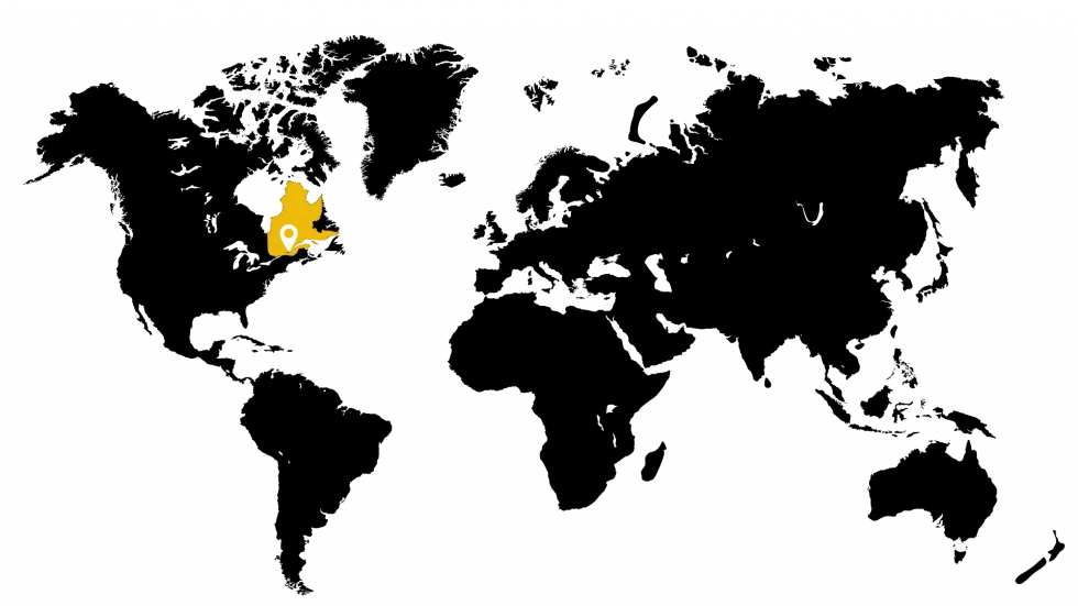 world map with quebec in yellow